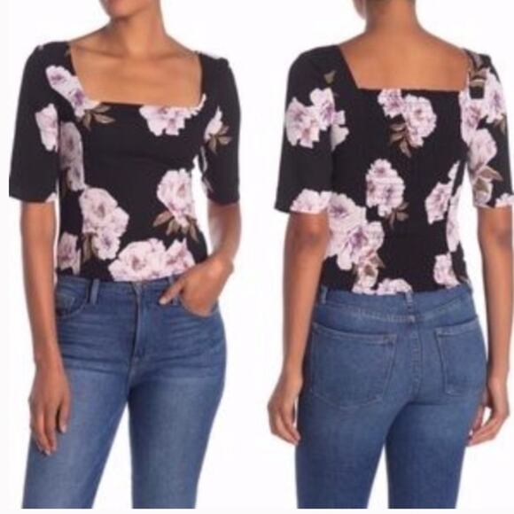 Free Press Black Graceful Floral Spaced Out Cropped Blouse NWT size Medium - Picture 1 of 15